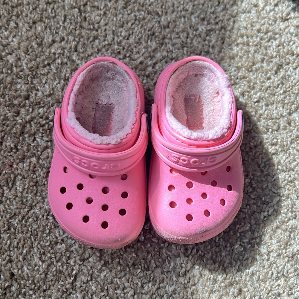 Pink fuzzy crocs!